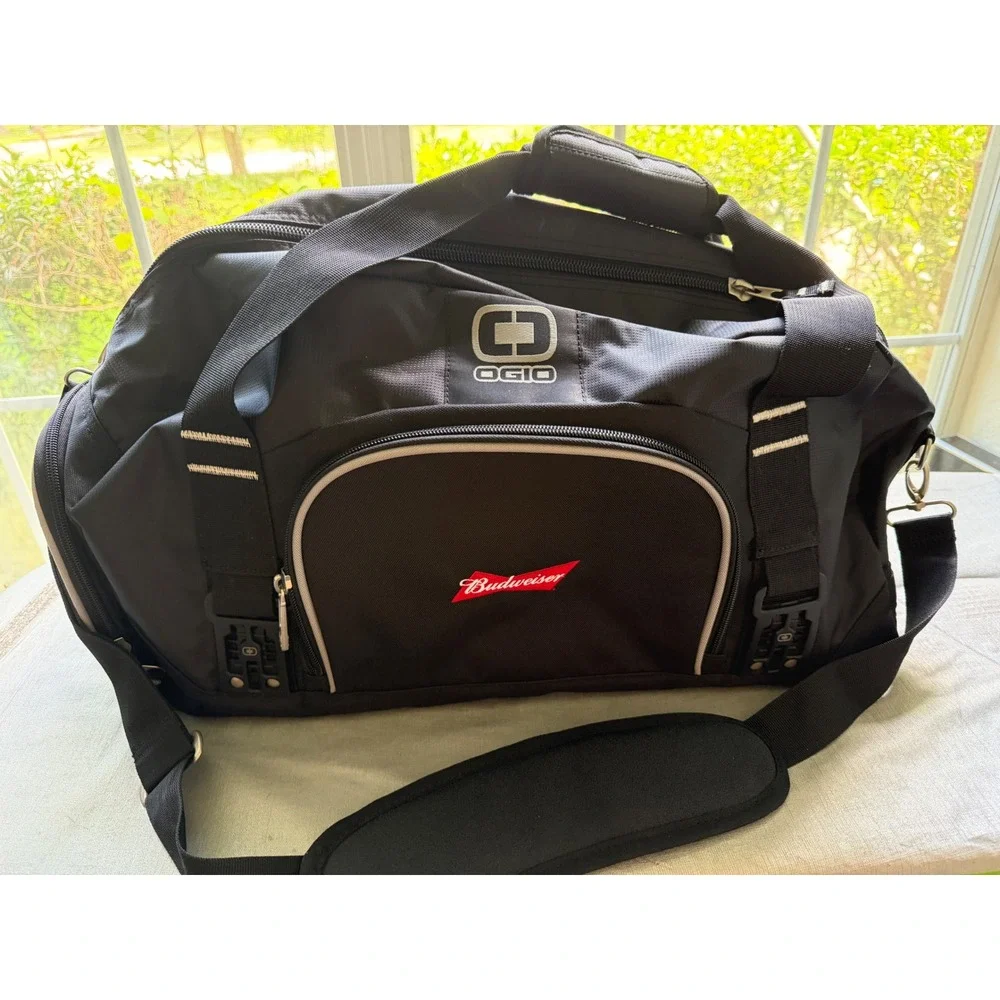 Ogio Budweiser Black Duffel Bag Travel Gym Gear Bag with Shoe Pocket Ripstop